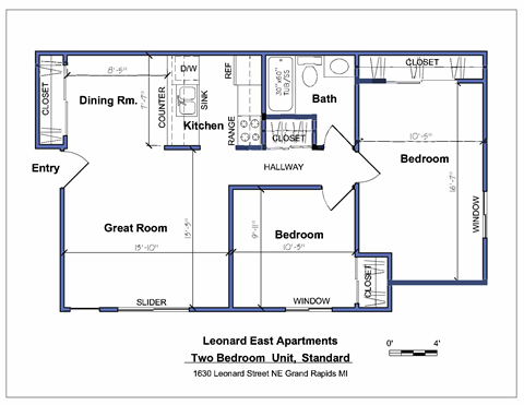 Floor plan for 2 beds, 1 bath, 800 sqft